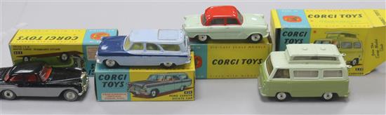 A Corgi Toys Ford Thames Airborne Caravan No. 420 and three other boxed Corgi cars,
